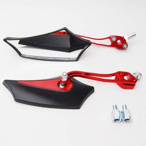 【匿名配送】 バイク用 五角形 バックミラー レッド 変換アダプター付 左右2個セット カスタム 汎用 サイドミラー オートバイ 原付 赤