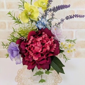 ◇胡蝶蘭&大輪のピオニーのアーティフィシャルフラワーアレンジメント◇お部屋を華やかに演出!贈り物にもどうぞ Flower art 花音