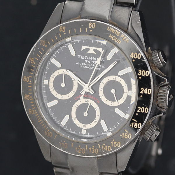 TECHNOS TGM615 SEIKO クロノグラフ 黒文字盤【ジャンク】 TECHNOS TGM615 SEIKO クロノグラフ 黒文字盤【ジャンク