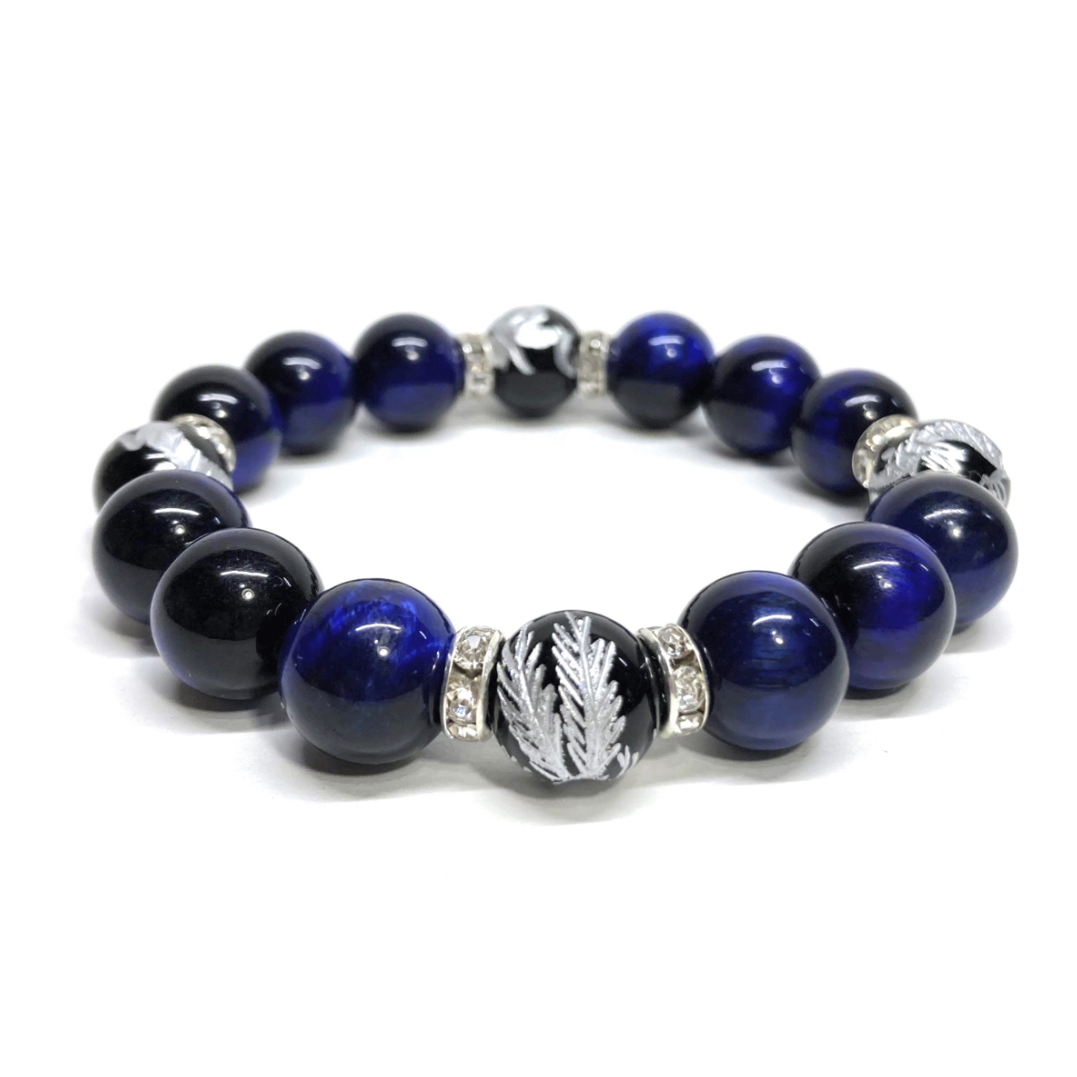 四神獣銀彫オニキス×ブルータイガーアイ 12mm パワーストーン ブレスレット 