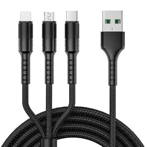 ハイクオリティ 3in11.8m 急速充電 Type-C Micro-USB アイフォンケーブル 充電ケーブル ライトニングケーブル iPhone Android ブラック