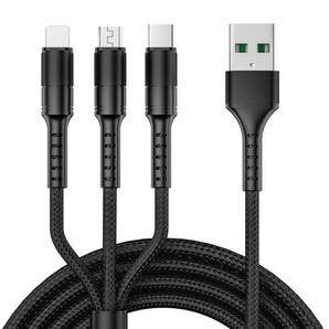 ハイクオリティ 3in11.8m 急速充電 Type-C Micro-USB アイフォンケーブル 充電ケーブル ライトニングケーブル iPhone Android ブラック