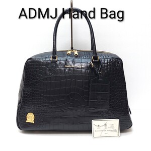 超美品 A.D.M.J. Accessoires De Mademoiselle ADMJ クロコ型押 レザー トートバッグ 肩掛け ショルダー レディース ハンドバッグ 手提げ