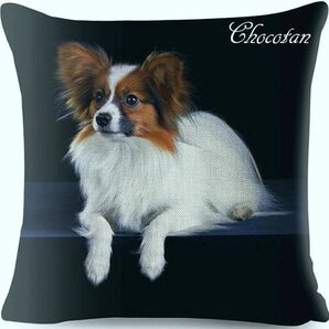 【送料無料】パピヨン 写真 K3 コットンリネン 45x45cm クッションカバー【新品】