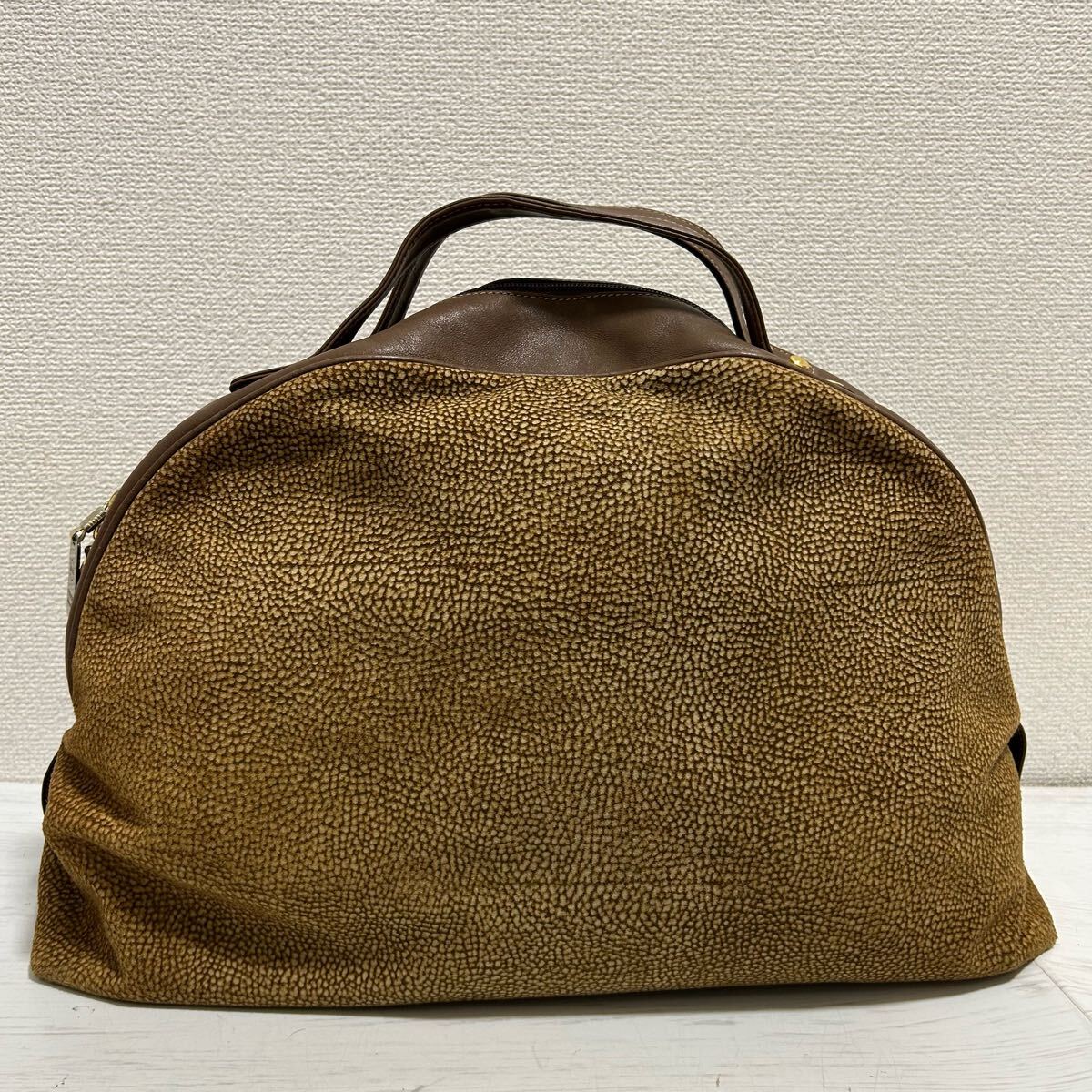 美品✨希少　ボルボネーゼ　ボストンバッグ　スエード　レザー　腕掛け　ウズラ柄　茶 ボルボネーゼ BORBONESE by redwall ハンドバッグ ミニボストン