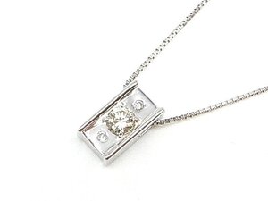 g21306 K18WG D0.20/0.03ct ネックレス USED 美品 3.2g 45cm アジャスター付新品チェーン