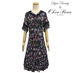 スーパービューティー 44 ワンピース 花柄 パワーネット 2516050 ネイビー LL 2025年春夏 オーラボー Super Beauty 大人かわいい服
