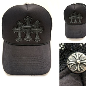 CHROME HEARTS クロムハーツ CH セメタリー クロス キャップ レザー CHクロス シルバー ブラック 帽子 黒 レア オールド