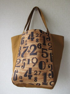 丸ころバック・大きめ●数字×帆布/ブロンズ●ハンドメイド