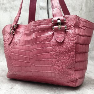 定価85万円 未使用級 クロコダイルレザー トートバッグ ハンドバッグ ピンク 赤系 リアルクロコ センター取り 鰐革