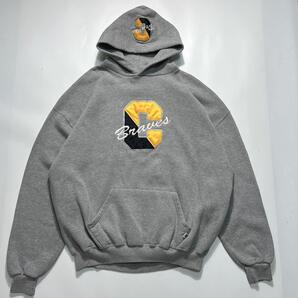 90's RUSSELL ラッセル プルオーバー パーカー ブレーブス 2XL グレー フーディ 90年代ヴィンテージ HTK7068