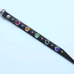 栃木オイルレザーカラフルスタッズキーホルダー 5カラースタッズストーン
