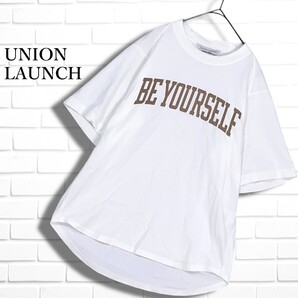 ◆良品◆ UNION LAUNCH ユニオンランチ ゆったり♪ プリント 半袖 Tシャツ カットソー 白 ホワイト レディース F 日本製 送料無料 3935I◎