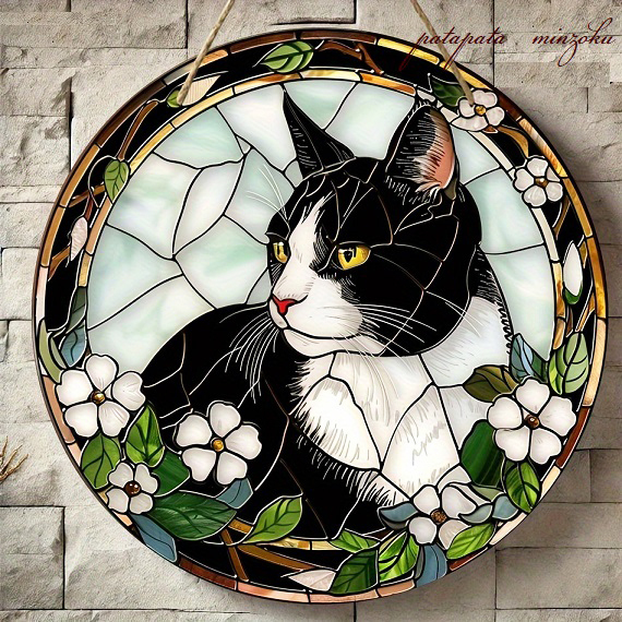 猫ステンドグラス　作家物日本製 0_e21b9e640f54cb19ccc6a9416258