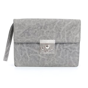 1円■美品■希少■ヴァレクストラ■エレファント レザー クラッチ バッグ ハンド セカンド ポーチ シルバー 金具 レディース EEE CT17-10