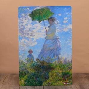 K89 新品●アメリカ雑貨 ブリキ看板 クロード モネ 散歩 日傘をさす女性 レトロ インテリア ビンテージ アンティーク