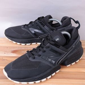 z2265【574】ニューバランス US9.5 27.5cm/黒 ブラック ライトベージュ newbalance メンズ スニーカー 中古