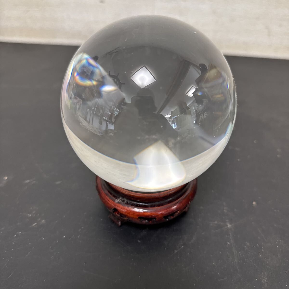 中国 水晶玉 直径約10cm 鑑定書付 中国美術 水晶球 透明 台付 箱付 浄化 0602a.jpg