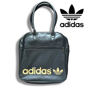 R■ adidas アディダス メンズ トートバッグ 黒×金 ブラック×ゴールド ロゴ プリント ファスナーポケット付 内ポケット付 スポーツ