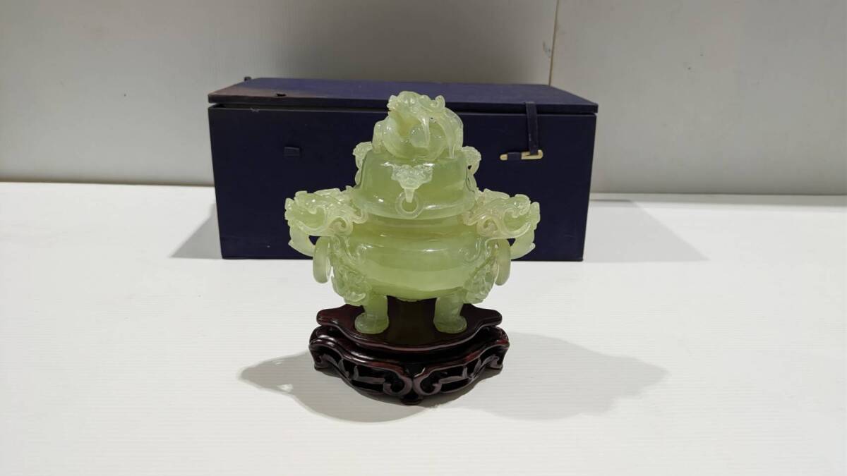 ♥中国　玉石　獅子　香炉　緑石　骨董品 香炉 中国美術 玉石 古玩 置物 緑石 香道具 置物 獅子 - メルカリ