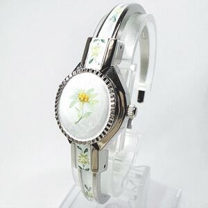 稼動品 Andre Mouche アンドレムッシュ バングルウォッチ クオーツ 花柄 シルバー スイス製 レディース アンティーク 付属品有り