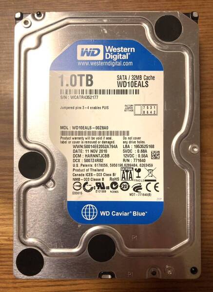 【状態◎】Western Digital ウェスタンデジタル WD Caviar Blueシリーズ WD10EALS 3.5インチHDD 1TB(日常使いに最適・高信頼)