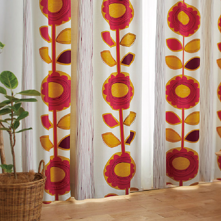 カーテン 遮光 2級 幅100×丈178cm(1枚入) ピンク ひまわり 花柄 