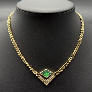 【超希少・極美品】Christian Dior クリスチャンディオール ネックレス チョーカー カラーストーン ゴールド ラインストーン グリーン