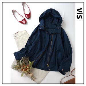 ViS ビス「私がしっくりくる服」フーデッド マウンテン パーカー ジャケット スタンドカラー ジップアップ 金ボタン L ネイビー(33M+5216)