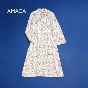 ci75 AMACA 定価5.4万 チェーン柄ボウタイロングワンピース サテン 総柄 シャツワンピース 定価53,900円