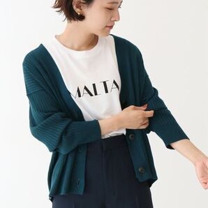 ci45 Spick & Span SNOWOOLリブカーデ Vネックノーカラーカーディガン 長袖 リブニット ボタン 定価14,300円 スピックアンドスパン