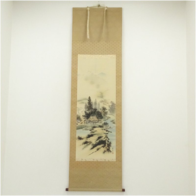 真作/毛利梅友/山水鳥居図/桐共箱付/布袋屋掛軸HH-518 真作/毛利梅友/山水鳥居図/桐共箱付/布袋屋掛軸HH-