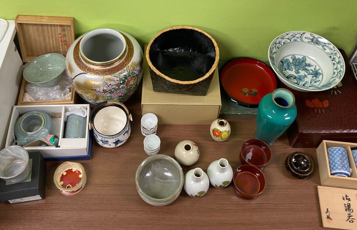 未使用＆中古　作家 他　器セット　九谷焼　有田焼 九谷焼・茶器セット・急須・湯呑・茶櫃・No.230327-36・梱包