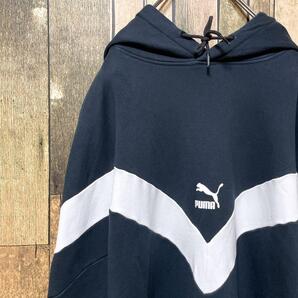 《激レア》プーマ PUMA 黒☆プルオーバーパーカー L デカロゴ ビッグロゴ ビッグプリント ブラック h439