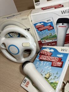 K【8E135まとめ】Wii おまとめ品 マリオカート ハンドル JOYSOUND カラオケ マイク ソフト 欠品有 Wiiハンドル 任天堂 未チェック