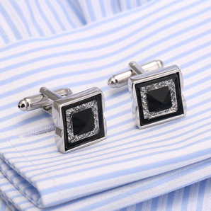 カフスボタン カフス スクエア デザイン ラインストーン シルバー 銀色 銀 カフリンクス 上品なデザイン k086
