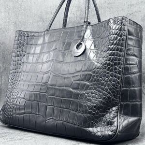 極美品 A4可 大容量 フルラ FURLA メンズ トートバッグ クロコダイル 肩掛け ショルダー ビジネスバッグ 黒 ブラック レザー 本革 通勤 鞄