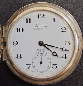 アエロニューシャテル AERO NEUCHATEL 懐中時計 スモールセコンド 17 JEWELS シルバーカラー