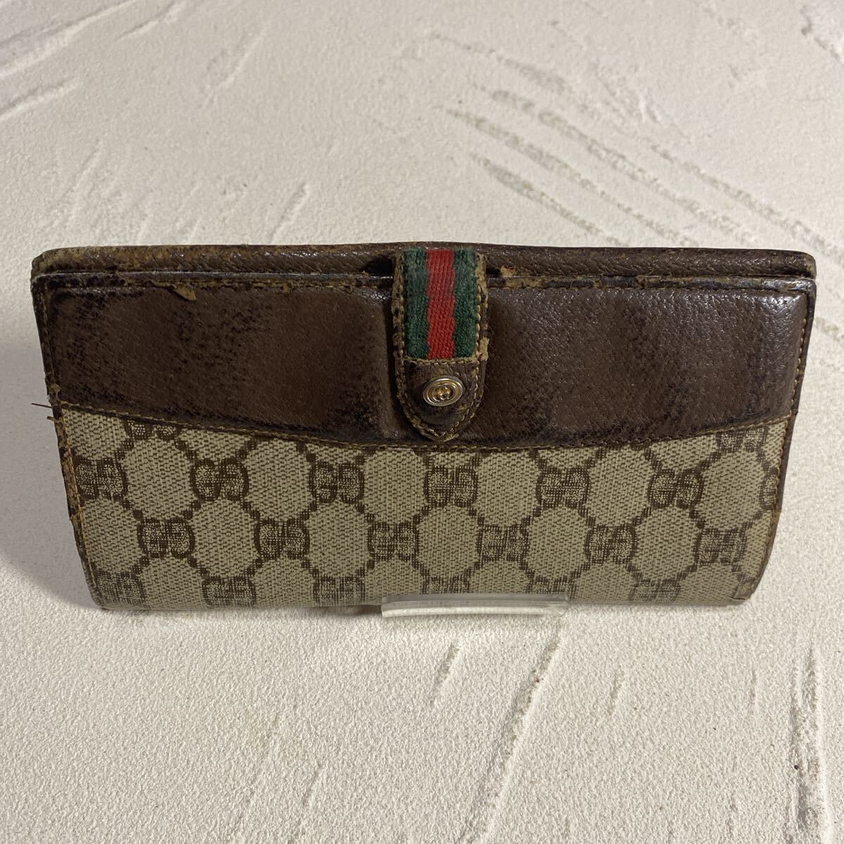 良品 オールドグッチ 二つ折り 長財布 GGスプリーム PVCレザー ブラウン 良品 オールドグッチ 二つ折り 長財布 GGスプリーム PVCレザー