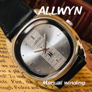 【1円スタート】■美品!カッコイイ■大人気/ALLWYN/アルウィン/手巻きメンズ腕時計/1970’sビンテージ/アンティークウォッチ/銀/シルバー