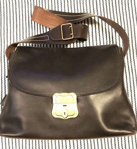 ★☆★ TRUSSARDI ダークブラウン レザー ショルダーバッグ イタリア製 ★☆★