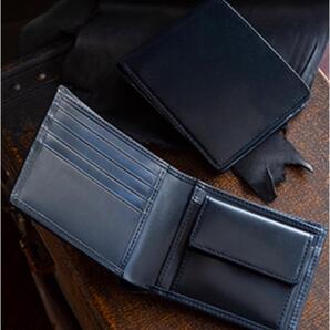 栃木レザー 財布 メンズ 二つ折り 本革 京極 匠工房 牛革 ブランド品 紺 ネイビー