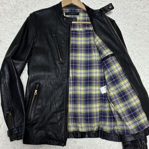 PaulSmith【美品圧巻デザイン XLサイズ】シングル ライダースジャケット ゴートレザー 黒 ブラック 裏地チェック R.NEWBOLD ポールスミス