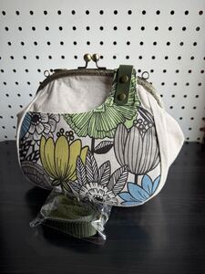 *ハンドメイド* 25口金ショルダーがま口バッグ タイテーンクッカ内グリーン