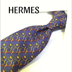 HERMES エルメス ネクタイ フランス製 シルク100% 総柄 馬具モチーフ ホースビット パープル