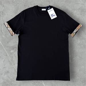 【新品未使用タグ付き】 BURBERRY バーバリー 袖チェック コットンTシャツ ブラック XL