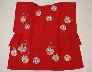 cherry★b3660mz★753特集★お祝い 晴れ着 七五三★3歳 女の子 三つ身着物 赤系 ★ステージ なりきり変身 舞台【未使用品/ 正絹】