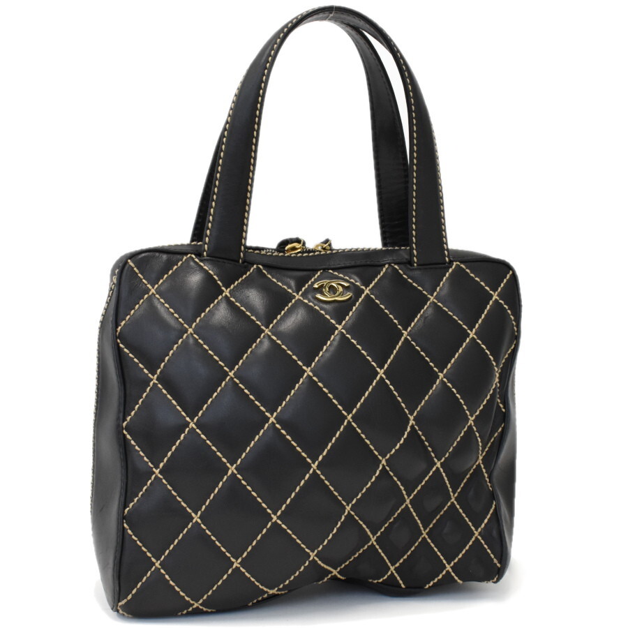 シャネル トートバッグ 黒　ワイルドステッチ カーフ ブラック ココマーク シャネル トートバッグ 黒 ワイルドステッチ カーフ ブラック