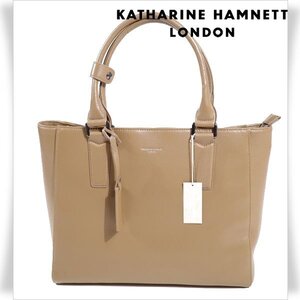 新品1円~★定価2.4万 KATHARINE HAMNETT LONDON キャサリン ハムネット ロンドン 牛革 本革レザー トートバッグ カーキ ビジネス ◆4938◆