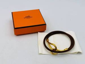 【美品 希少】HERMES ブレスレット ゴールド金具 レザー エルメス アクセサリー ファッション レディース メンズ 箱付【60】250925DZS70L